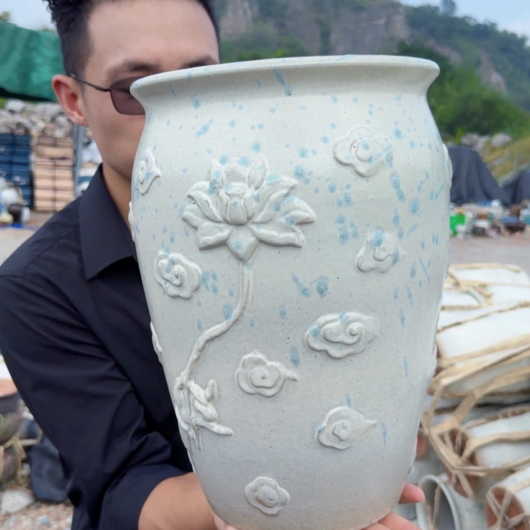 紫砂花盆口20高30（一个莲花白色文林