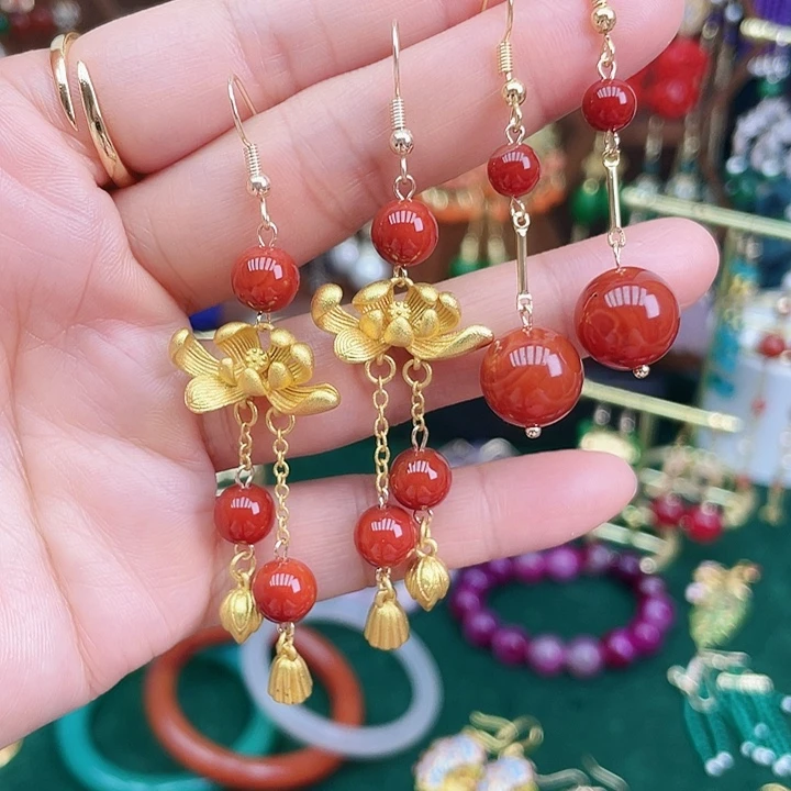 南红玛瑙合金耳饰