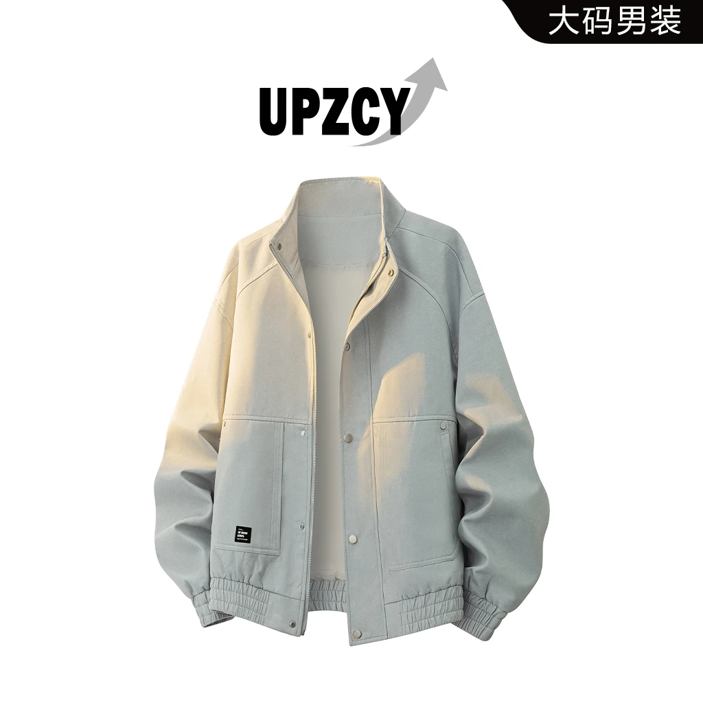 UPZCY美式大码休闲夹克男秋季拼接立领宽松休闲外套轻奢痞帅男装