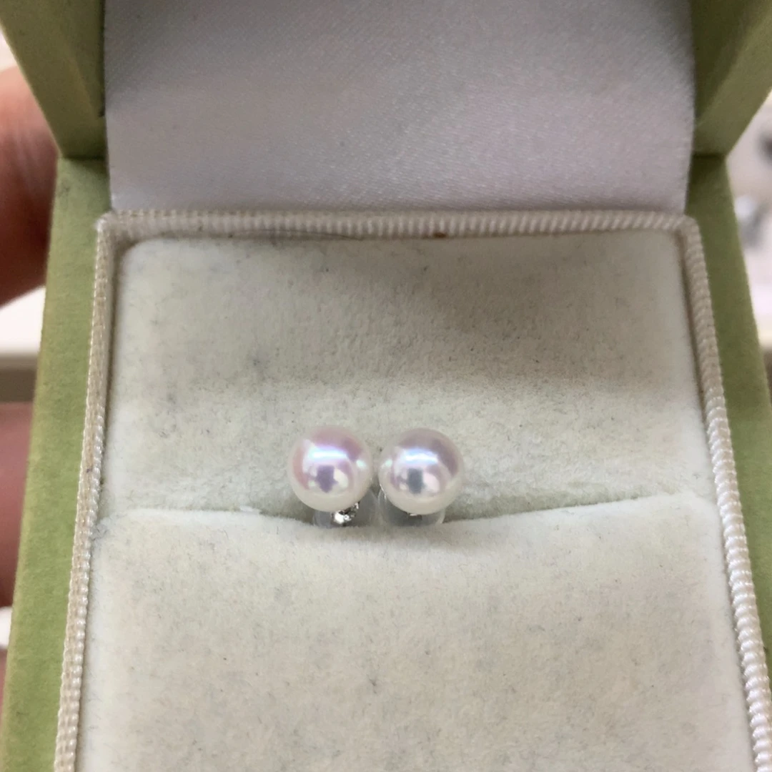 银S925镶嵌海水珍珠耳饰6-6.5akoya素钉