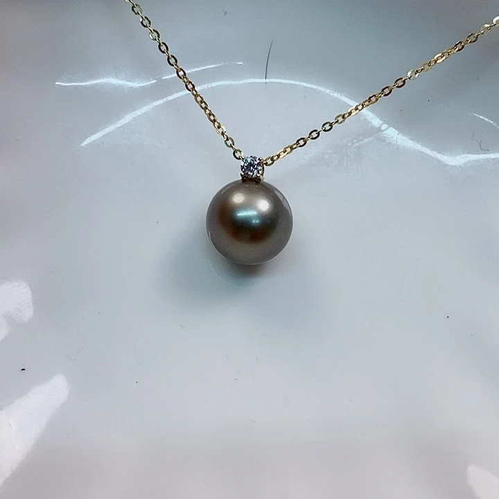 海水珍珠吊坠(不含链)18K金镶嵌11-12