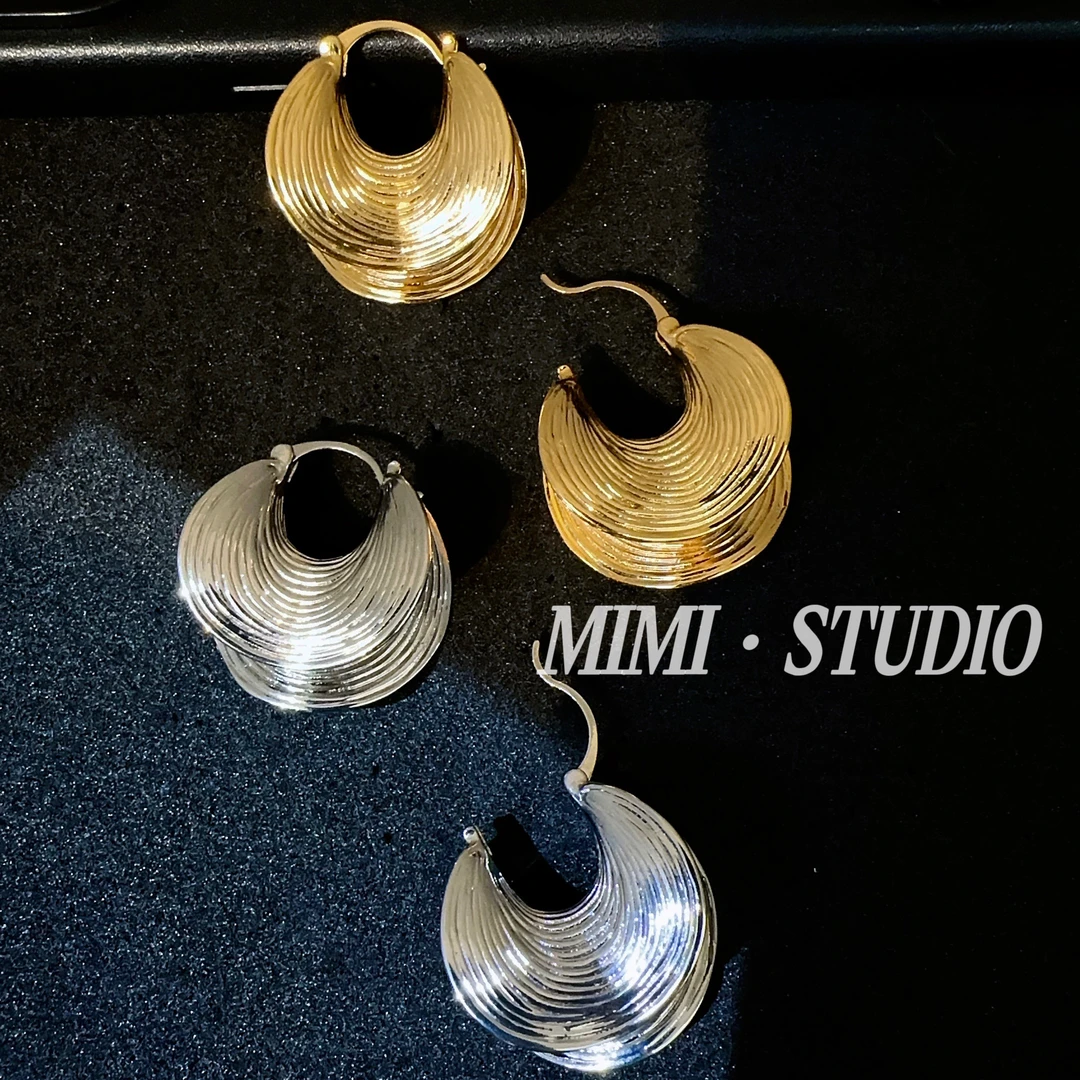 铜合金耳饰 欧美冷风几何螺旋不规则条纹百搭耳扣