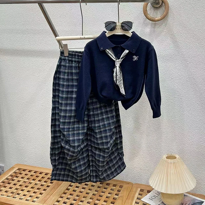 女童秋季套装2025新款儿童阔腿直筒裤两件套大童女孩毛衣洋气童装
