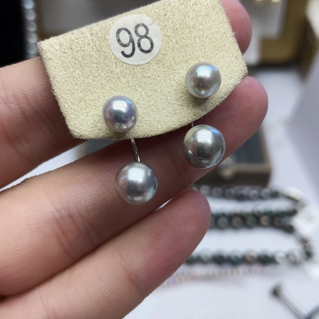 银S925镶嵌海水珍珠耳饰