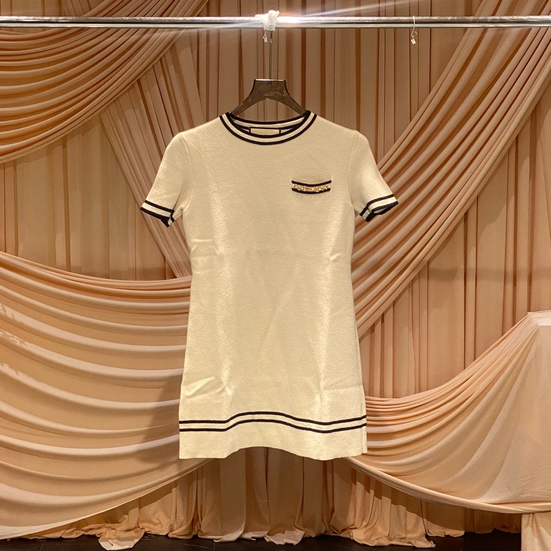 99新 GUCCI/古驰 Gucci 古驰米色马衔扣短袖连衣裙/xs码/35540