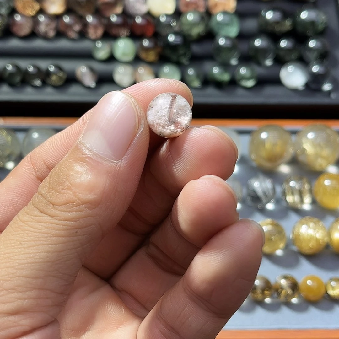 单珠未镶嵌水晶11.5mm粉白幽灵