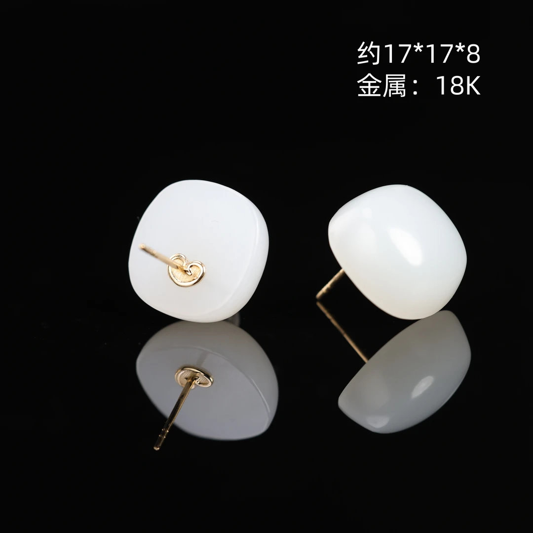 "永远的方寸"严选臻品和田玉顶俄高白白玉18k金耳饰