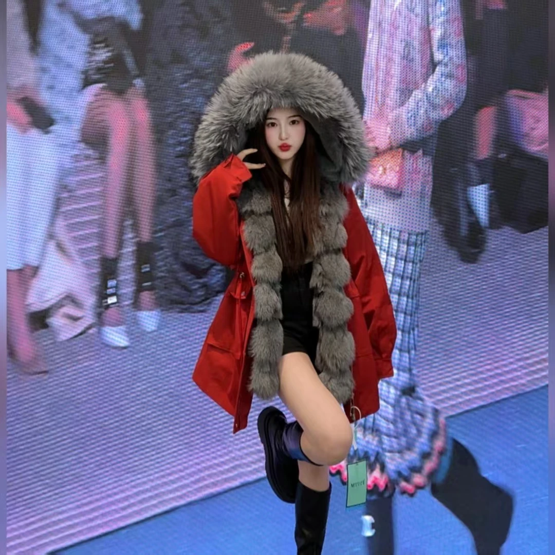 【缪斯公主】新款狐狸毛加兔毛内胆貉子毛大毛领派克服时尚F00026