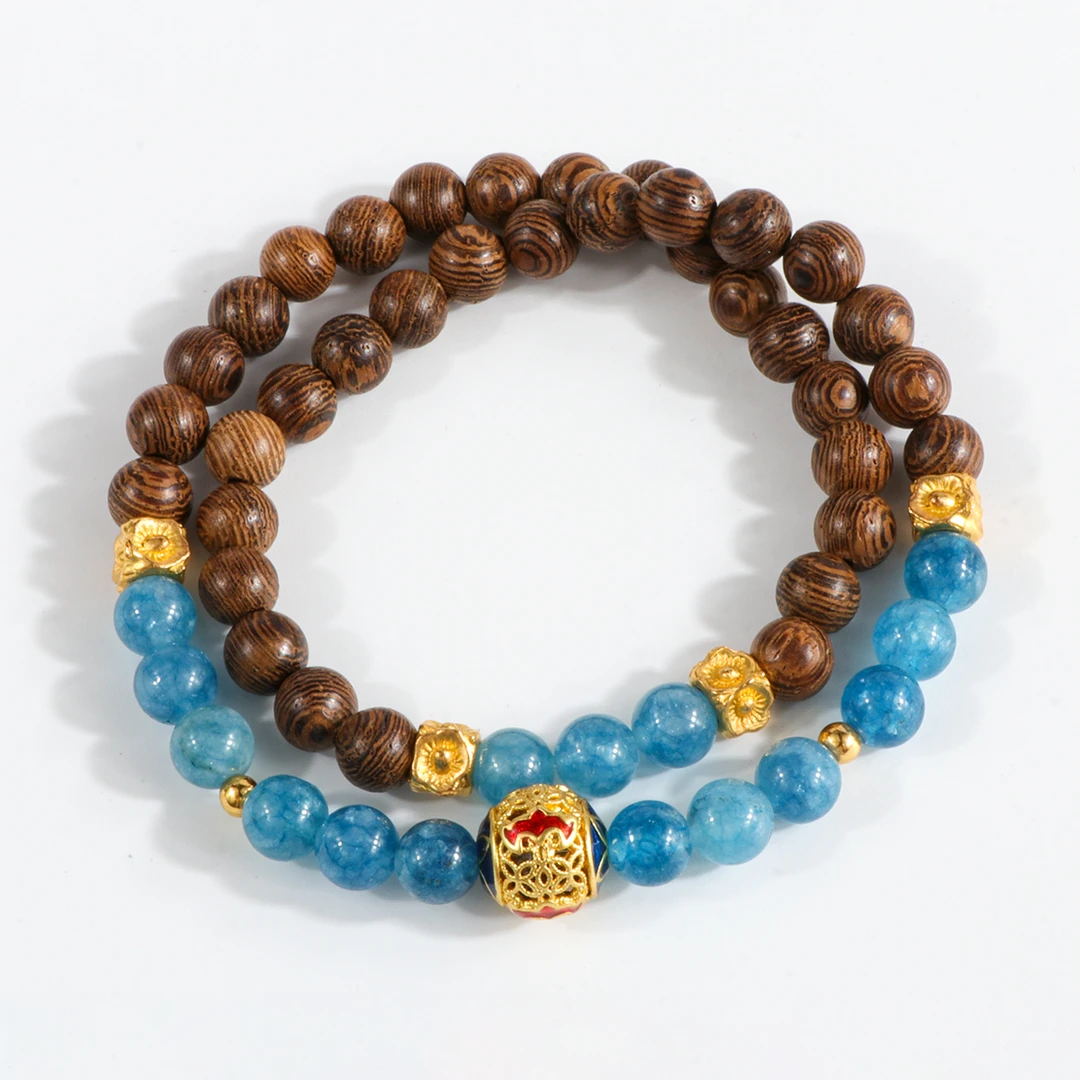 A8005 卡6mm檀香+珐琅彩球手串文玩木串 成品木串