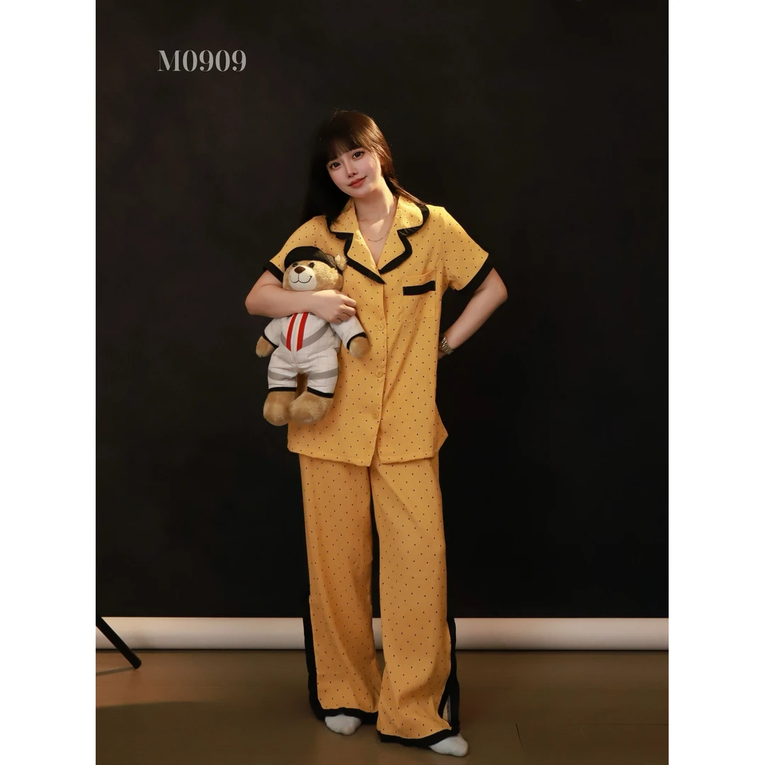 M0909黄色斑点休闲女士网红ins风睡衣女2025年春秋季新款家居服