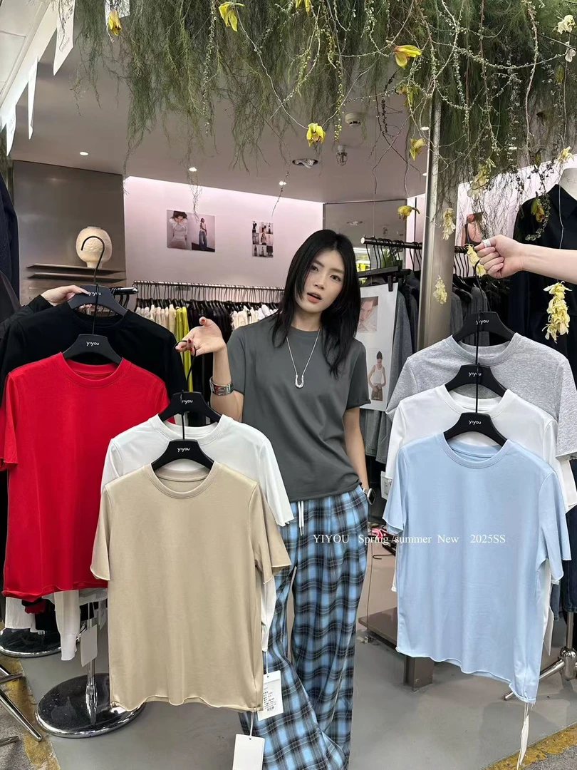十三行白白-春夏福秒圆领纯色简约百搭显瘦短袖T恤#26001
