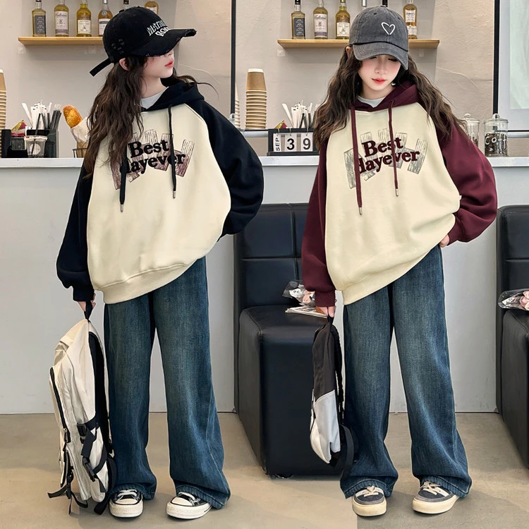 女童卫衣2025秋季新款6-12岁15岁中大童洋气连帽上衣外穿潮流秋装