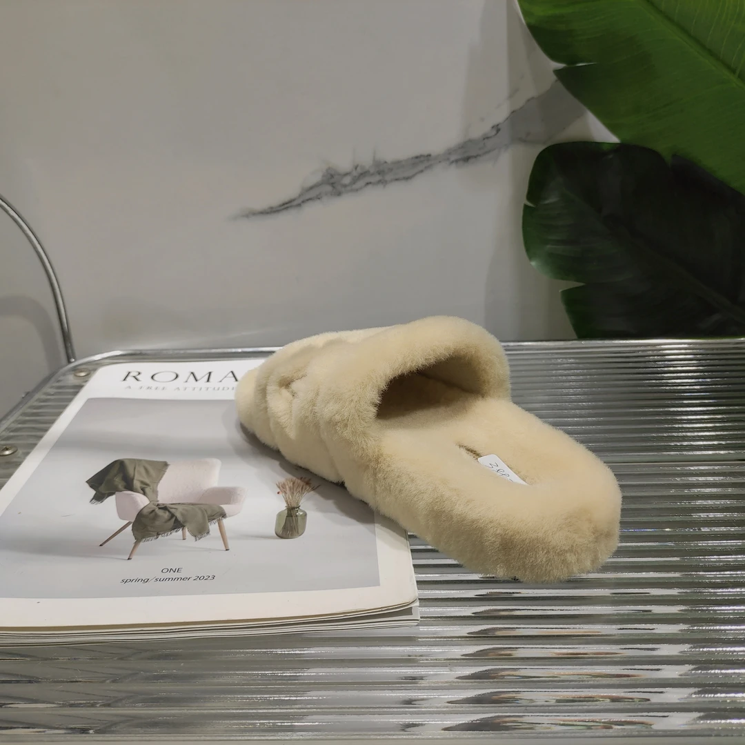 女外穿秋冬新款网红复古一脚蹬懒人一字毛毛拖鞋389-7