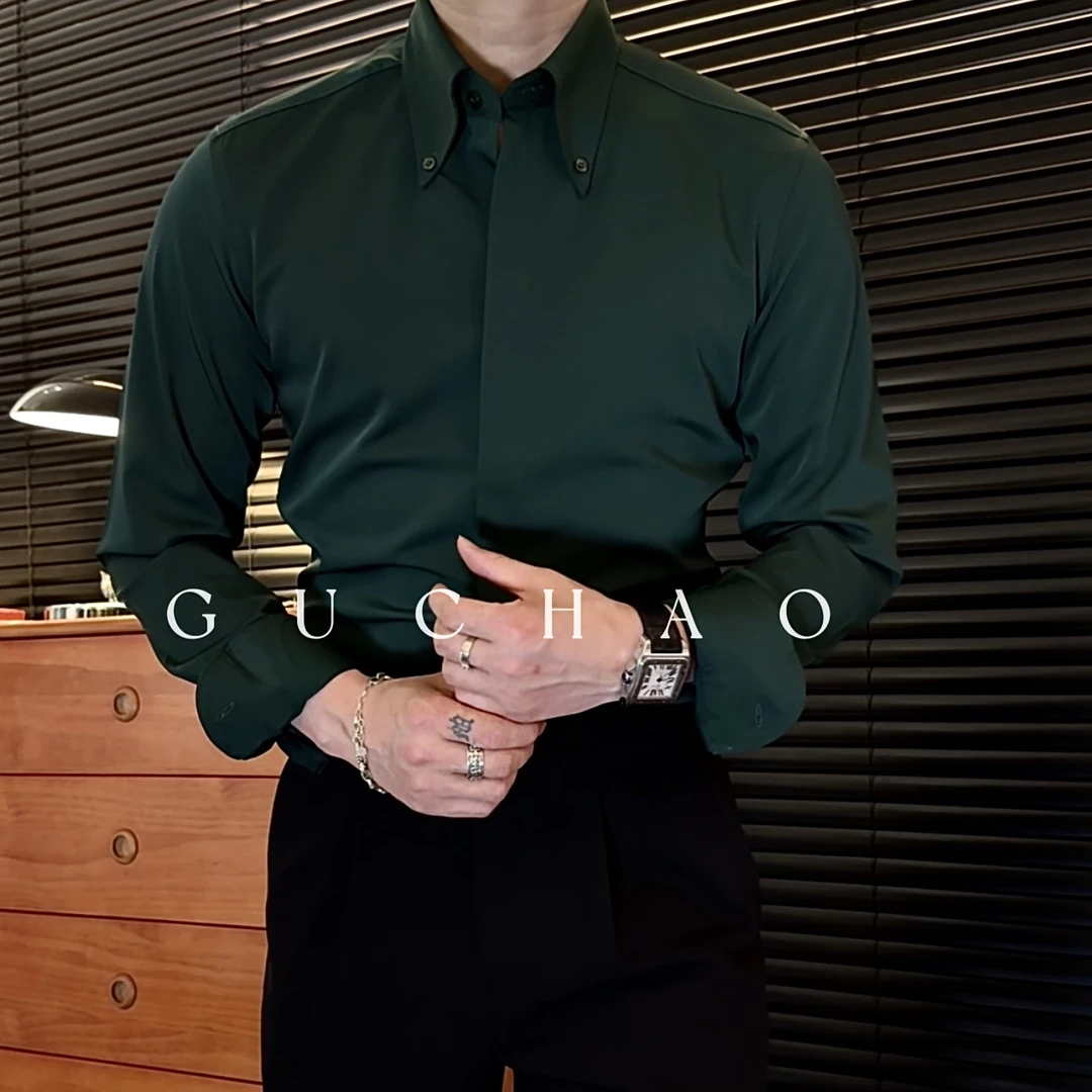 【Gc-古潮】-男士轻奢高级英伦修身扣领长袖衬衫
