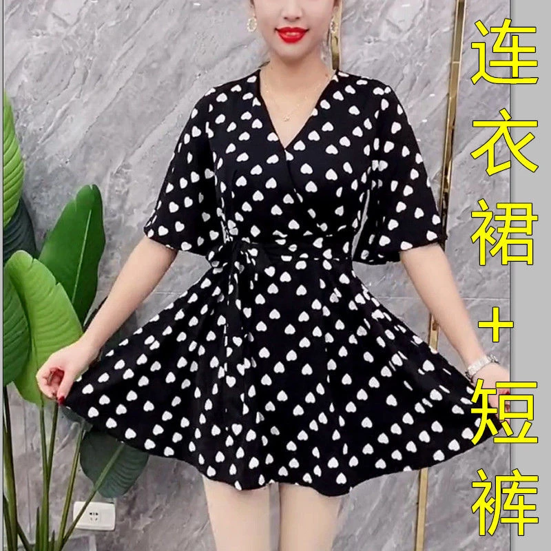 套装裙2025新款大码女装胖宽松套装女显瘦领连衣裙短裤两件套