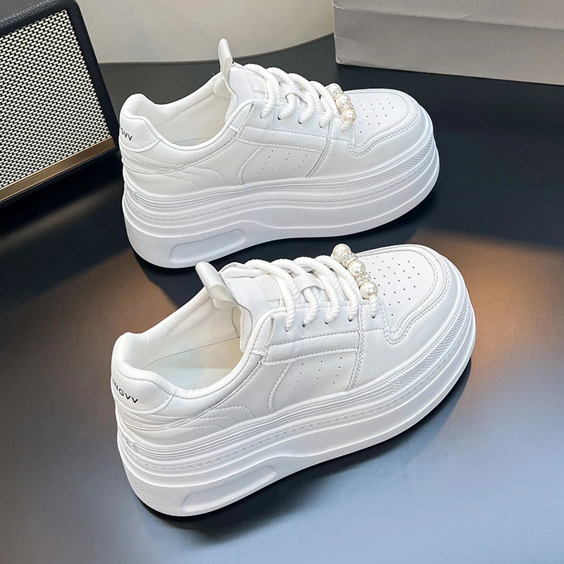 欧货8cm小个子增高厚底小白鞋女2025春秋新款真皮百搭休闲松糕鞋