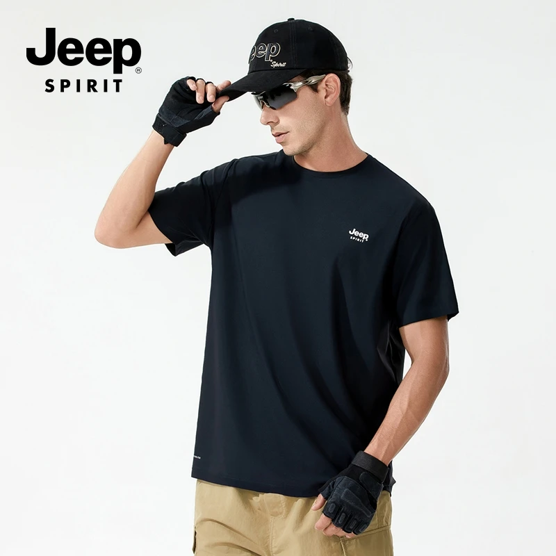 JEEPSPIRIT2025年夏季新款立体印花短袖动感珠地布凉感+5A抗菌