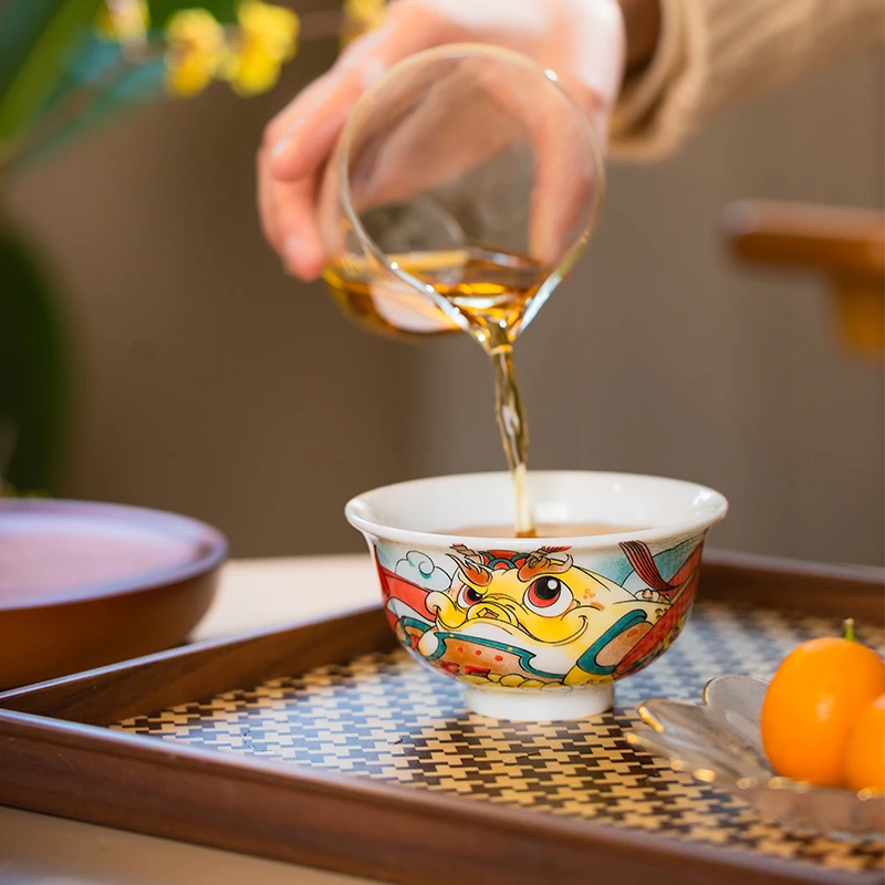 造辞【金蟾压手杯】景德镇陶瓷 原创 国风国潮 主人杯 釉下彩