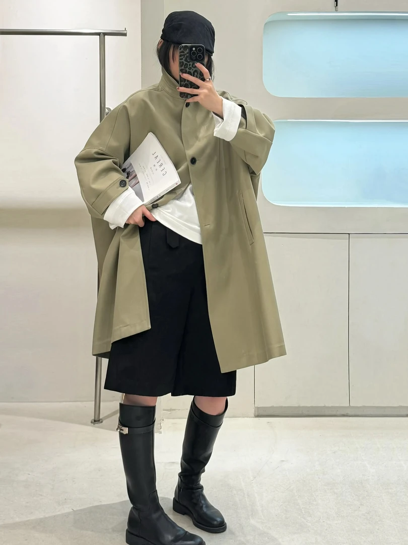 Li Wang/里望2025计师款 进口双色长绒棉灯芯绒领风衣外套