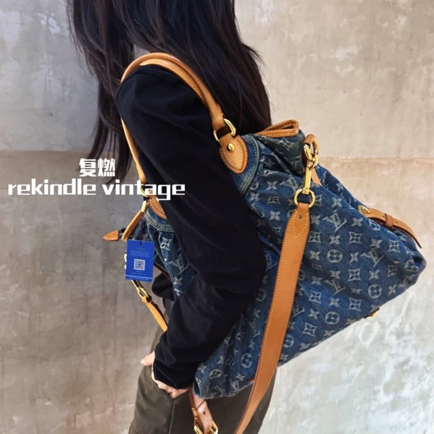 95新 LouisVuitton/路易威登 复燃精选/丹宁大号cabby斜挎包