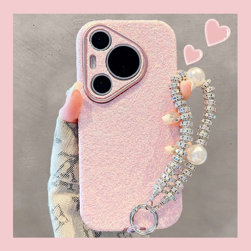 适用华为pura70pro+手机壳70Ultra小香风粉色爆闪珠光pura80pro女