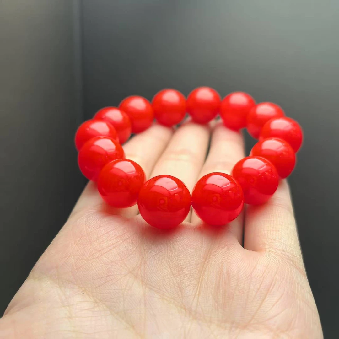 S1106【福嘟嘟珠宝】深海红瑚阿卡红玛瑙手串-卡14左右-送礼佳品