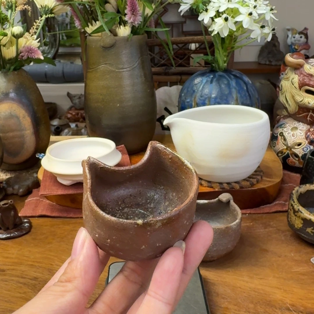 丁****土器女士备前烧小猫杯福利一口价