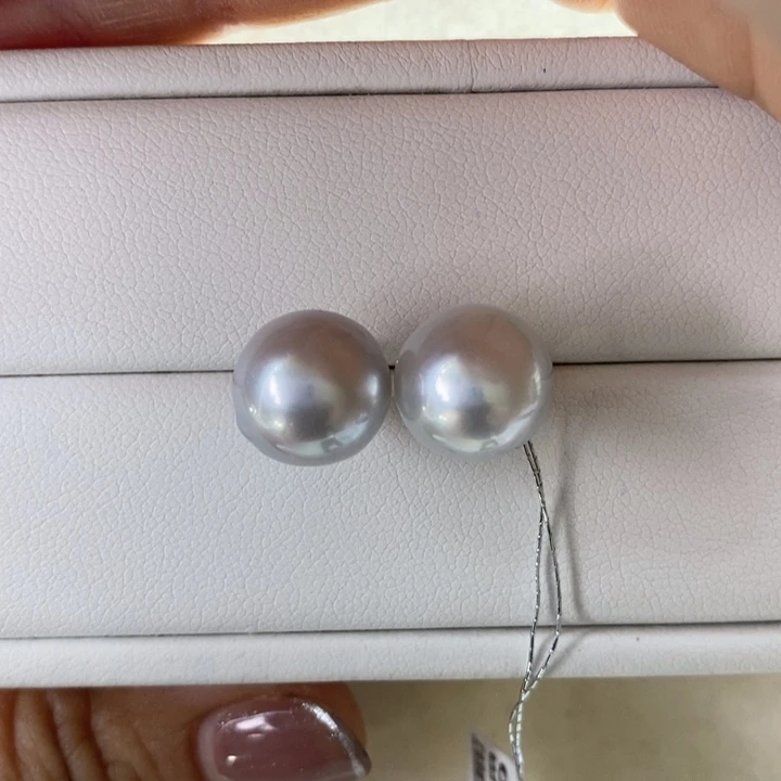 银S925镶嵌海水珍珠耳饰蓝血澳巴11-12mm