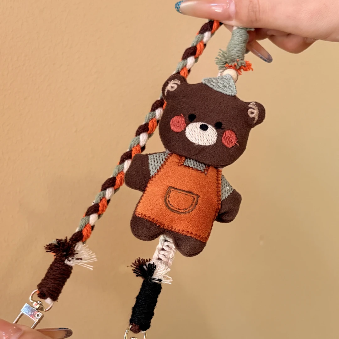【南瓜小熊】森系可爱钥匙扣挂件手工编织创意礼物手机挂绳手机链