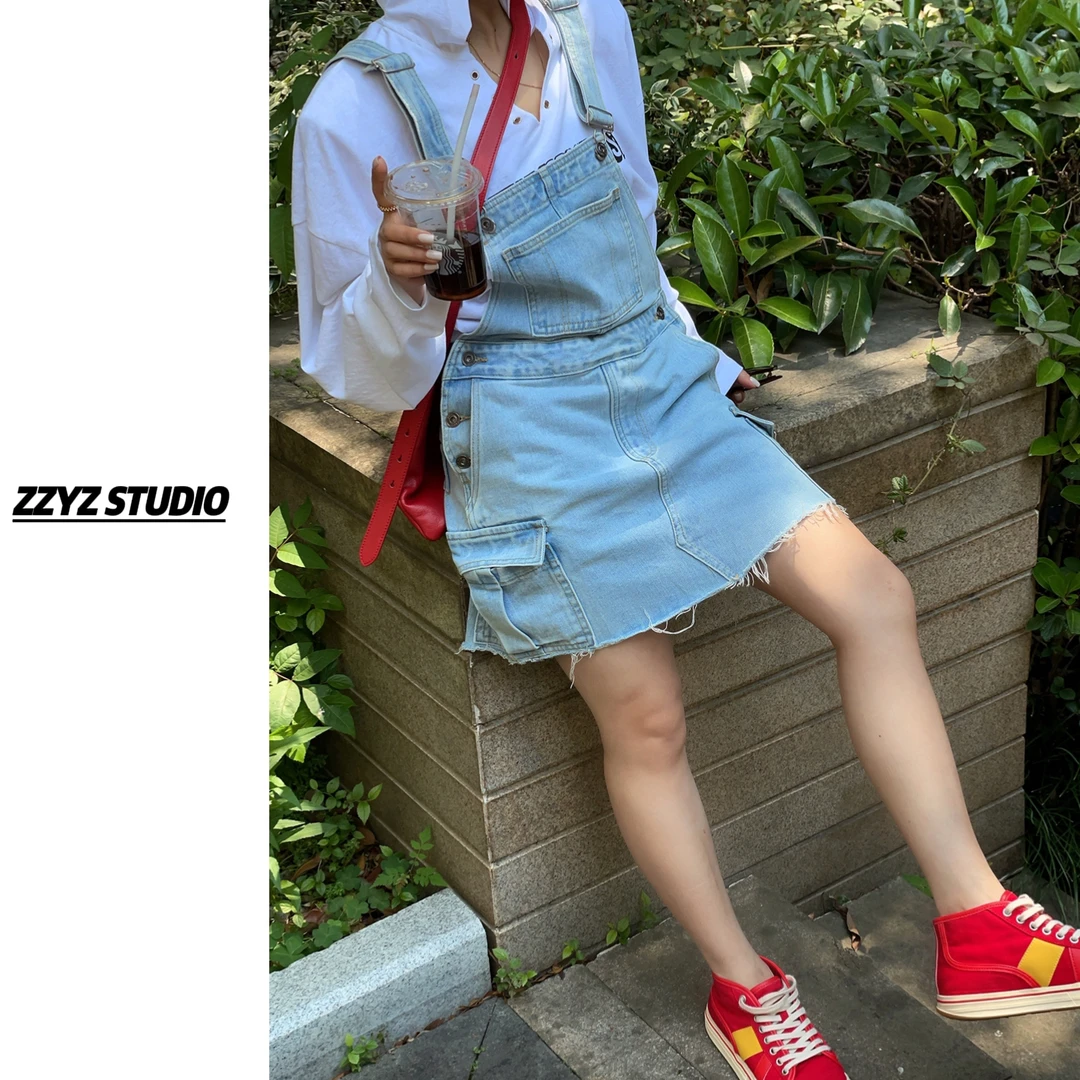 【ZZYZ】“半岛美学”无袖宽松显瘦个性休闲百搭牛仔背带连衣裙