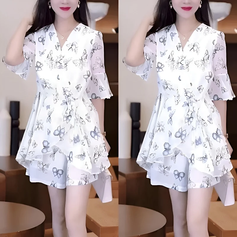 高档时尚套装裙女士雪纺连衣裙2025夏季新款显瘦短裤小个子两件套