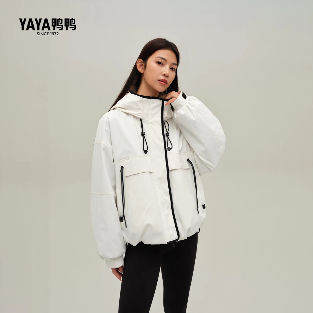 鸭鸭韩版运动连帽宽松加厚防风保暖羽绒服时尚-MDD