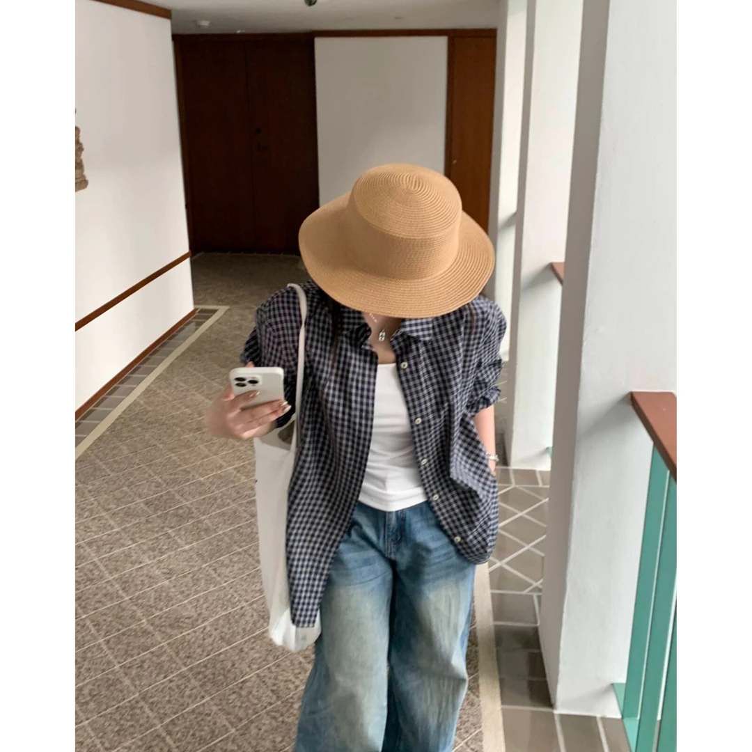 一口苏达半岛衬衫 2025春季新款长袖休闲宽松遮肉格纹衬衫