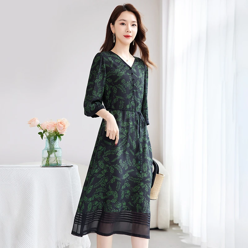 夏季新款桑蚕丝气质轻奢女装连衣裙82501633