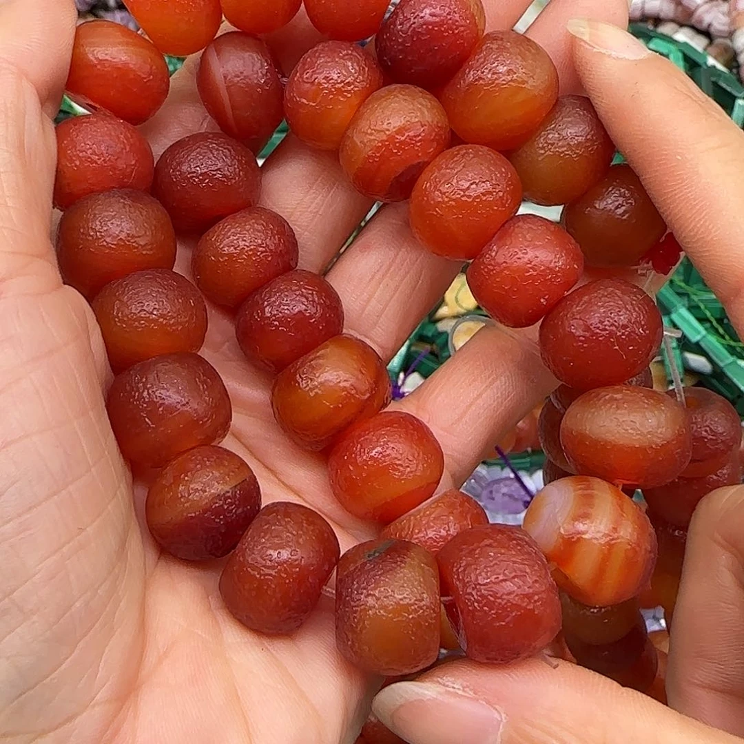 玛瑙/玉髓合金珠宝半成品红玛瑙橘皮15mm一条