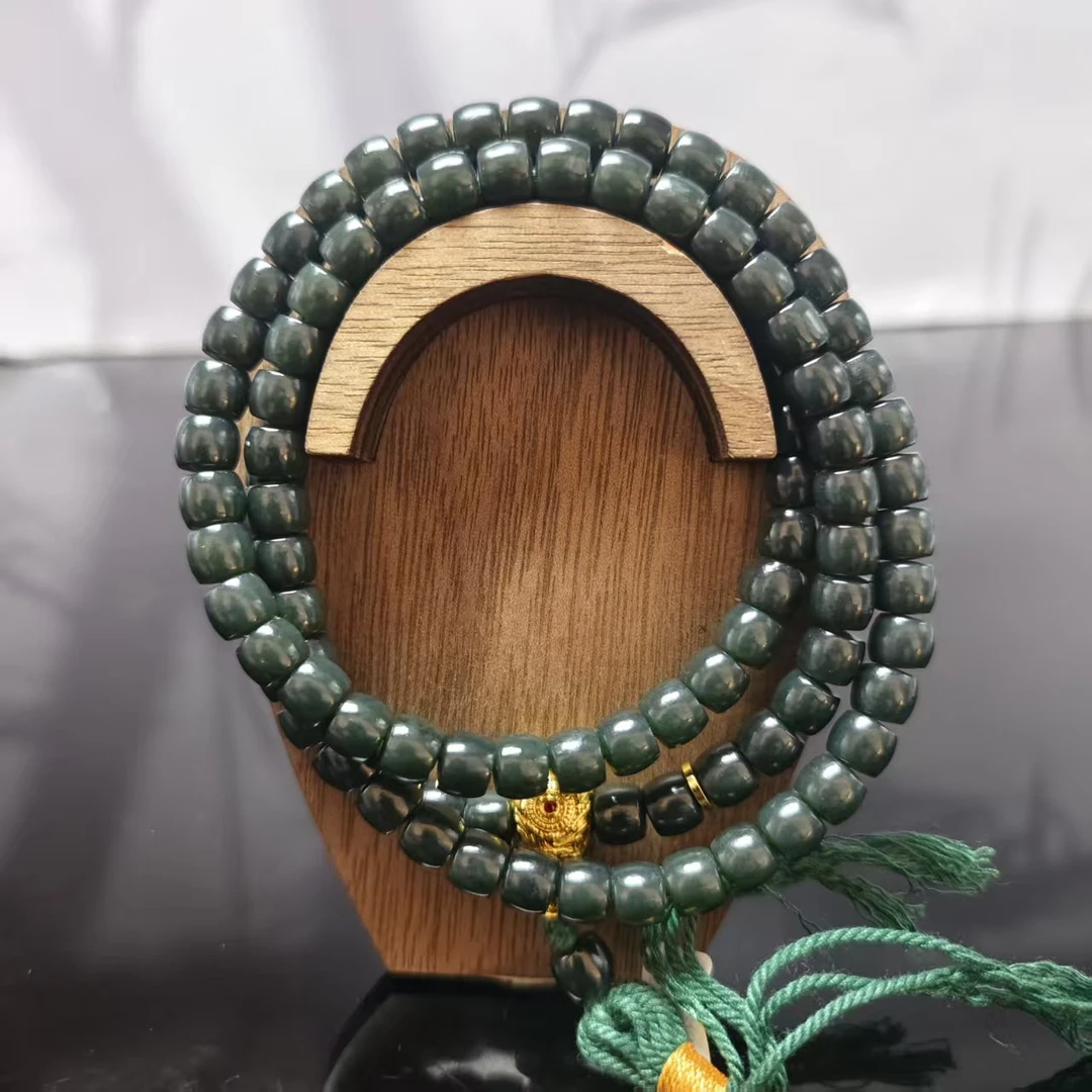 Q和田玉桶珠项链（108）0594