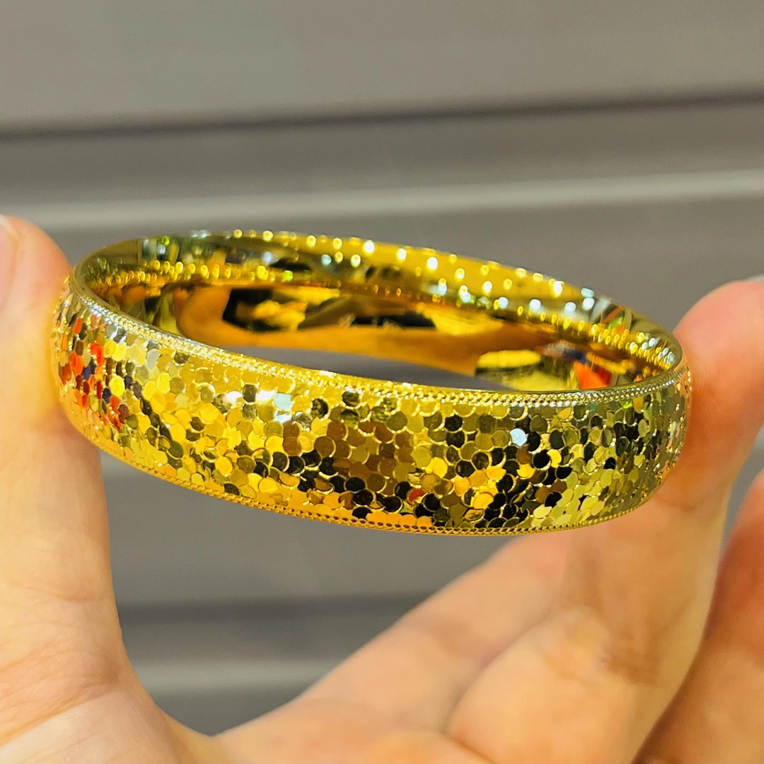 铜合金手镯 龙鳞纹轮胎加宽碎碎冰闭口手镯金色镯子小灯泡时尚