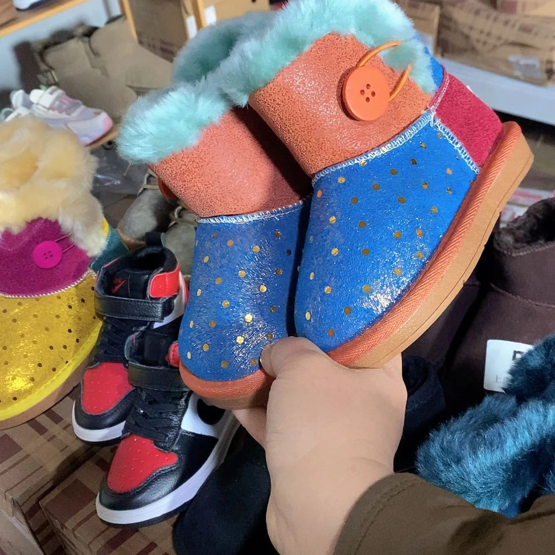 然***妈山羊皮（革）牛皮雪地靴35女孩