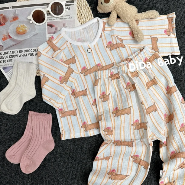 【腊肠狗套装】宝宝春夏款亲肤居家长袖长裤套装可爱腊肠狗印花