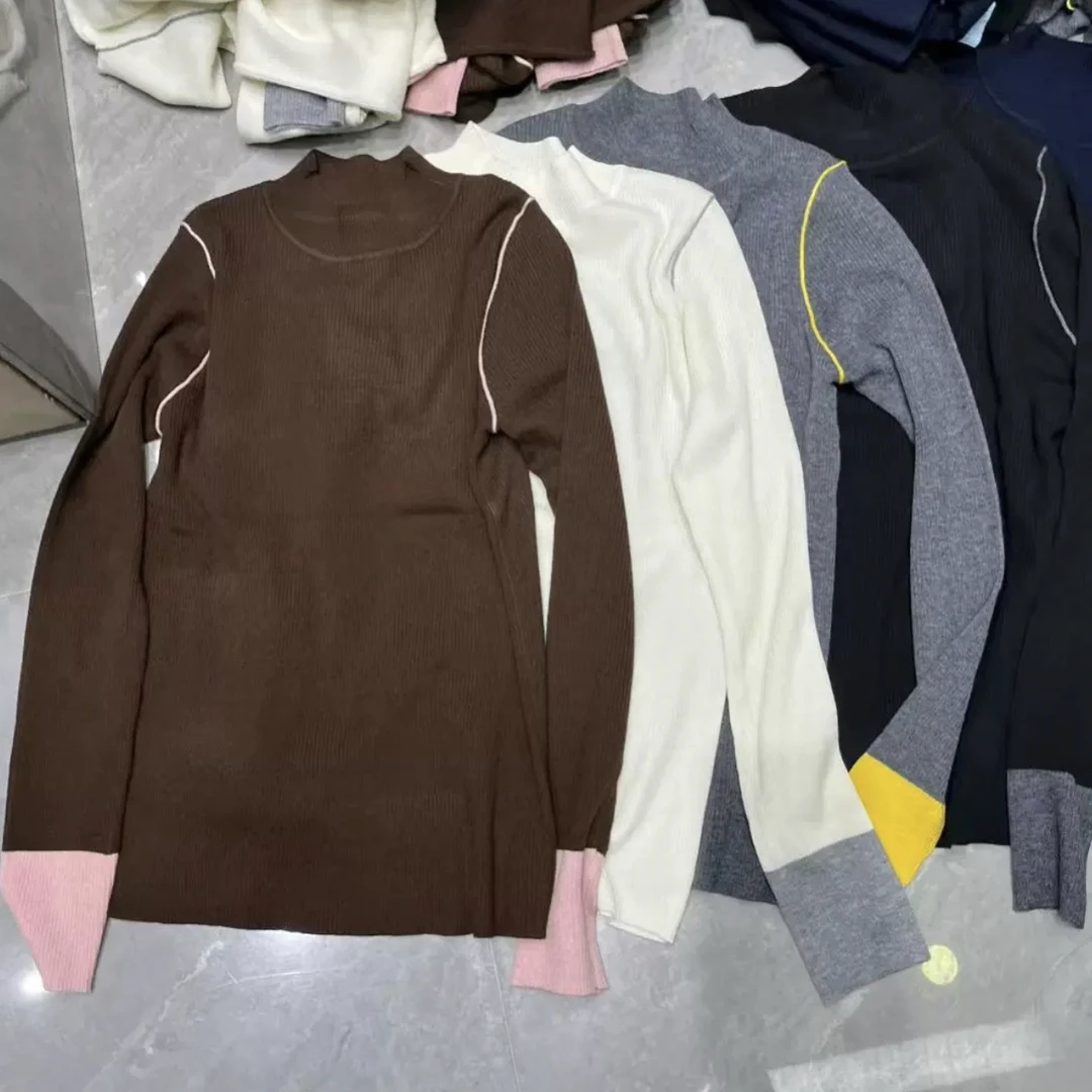 秋季温柔时尚撞色拼接百搭针织打底