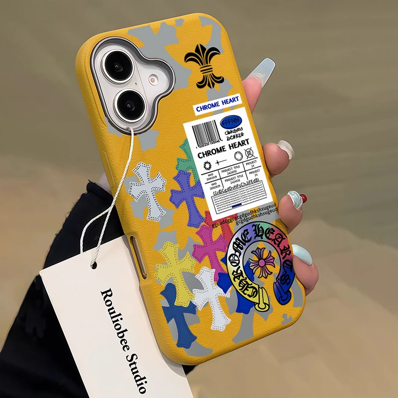 适用苹果17/16promax手机壳iPhone15新款14plus潮牌十字13荔枝纹