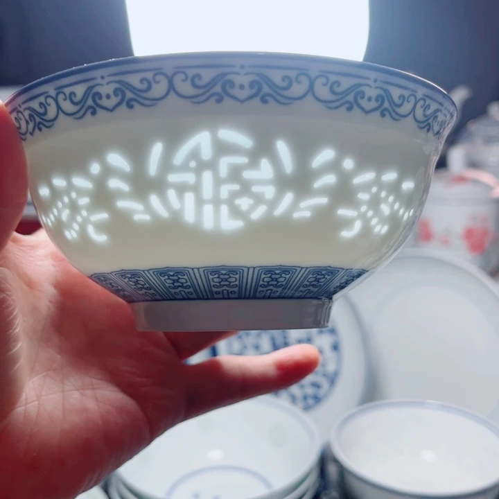 青花玲珑5寸饭碗千里江山