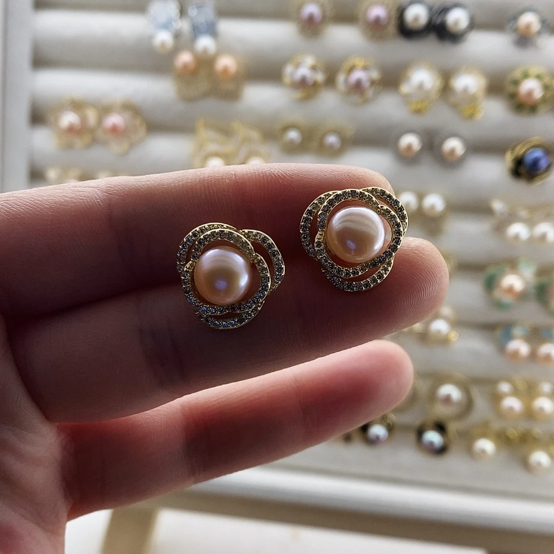 合金淡水珍珠耳饰