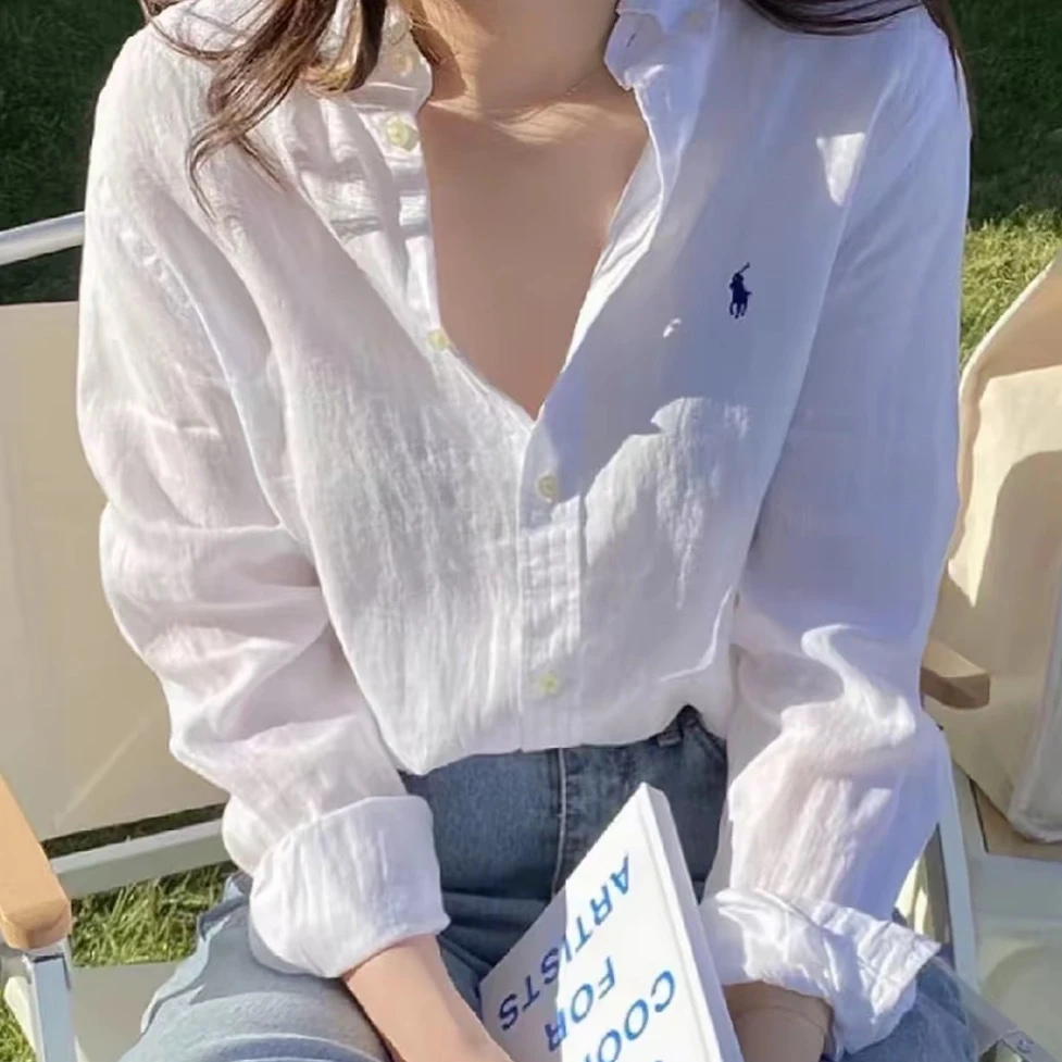 【原单撤柜】魔都千金慵懒富贵皱老钱小马刺绣亚麻衬衫