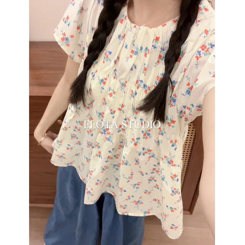 【flota】森系小碎花娃娃衫短袖气质韩系甜美百搭洋气T恤女0765