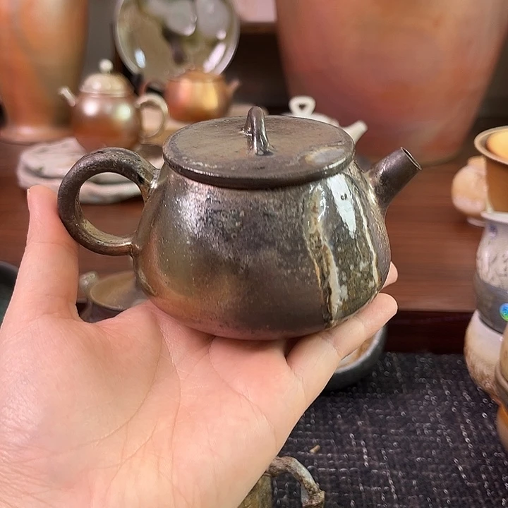 柴烧窑汗石瓢壶七彩石瓢