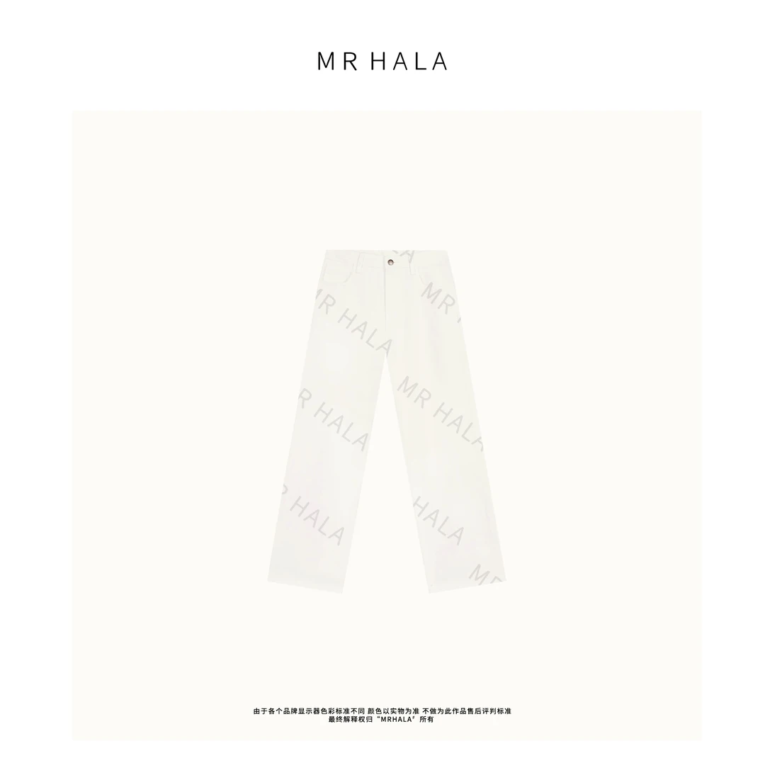 MRHALA垂感棉感阔腿直筒牛仔裤 HK41199