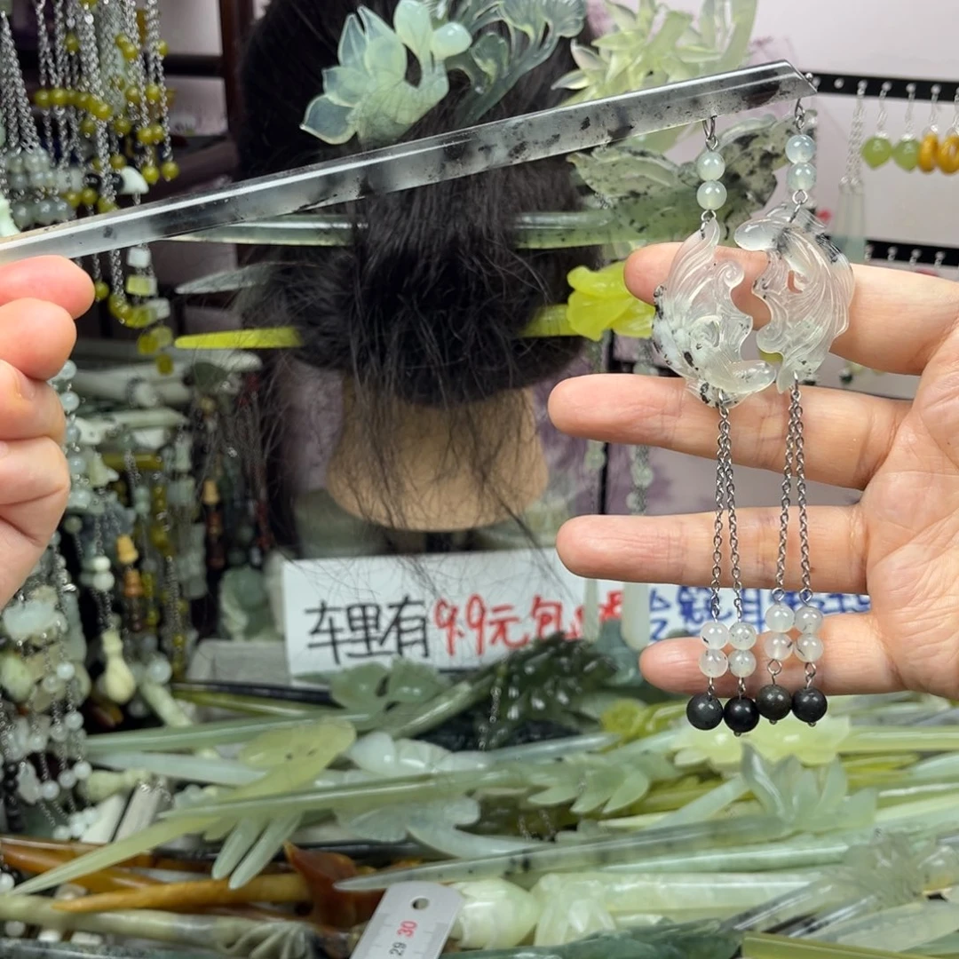 岫玉未镶嵌发饰长度19.5厘米左右