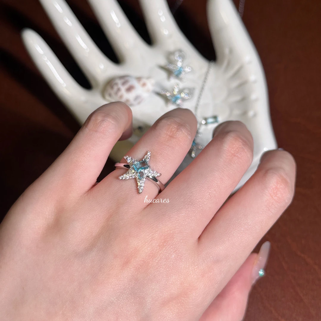 铜合金合成锆石戒指 小众设计感海星戒指