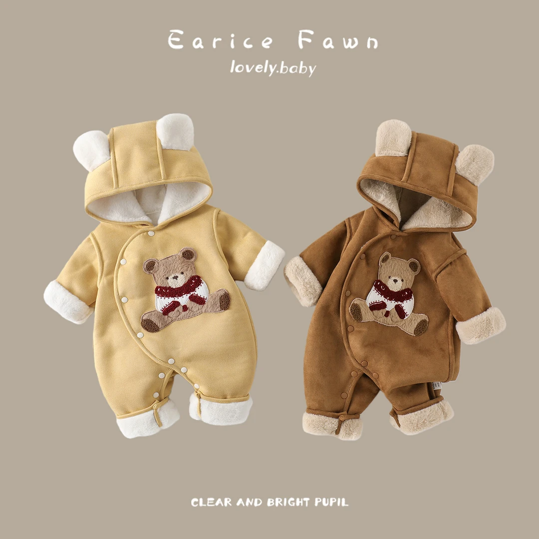 YM宝宝衣服秋冬装新款夹棉哈衣长袖连帽加厚爬服婴儿冬季保暖连体